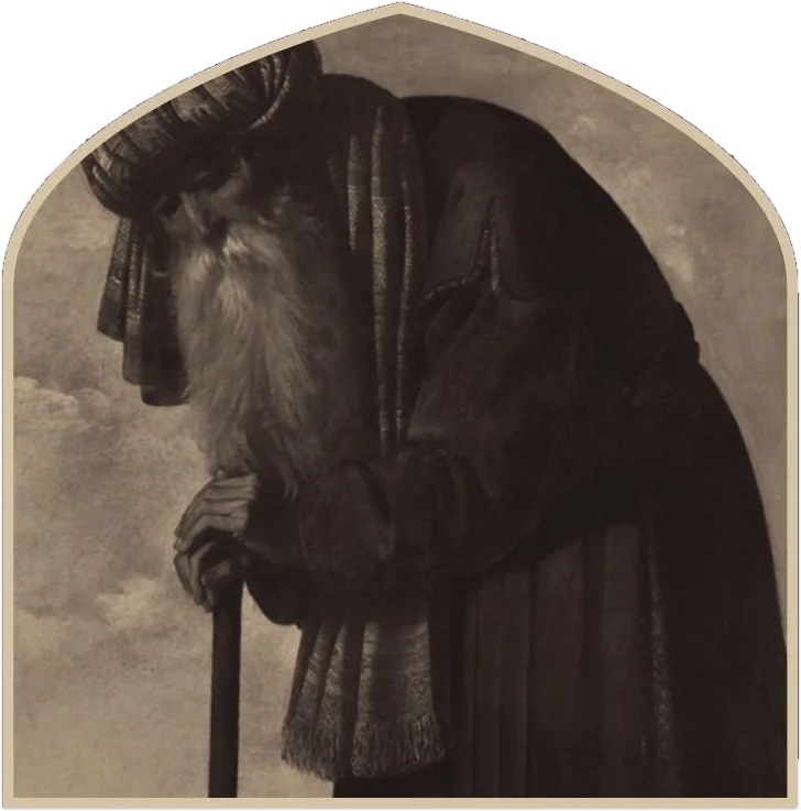 Portrait of an old patriarch leaning on a staff