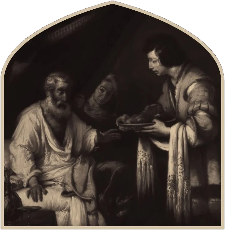 Painting of Jacob bringing food to the blind Isaac