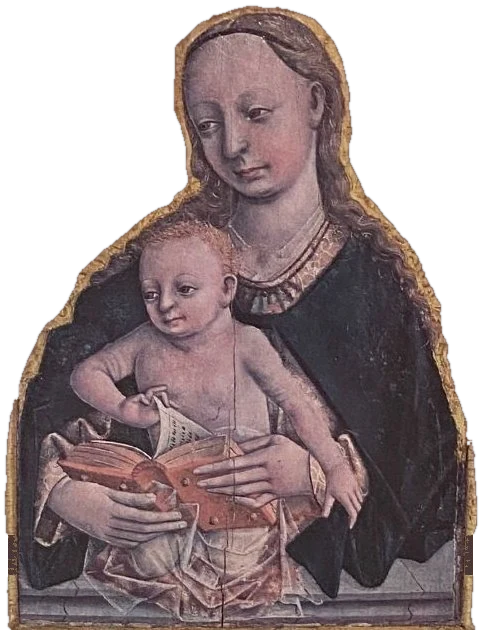 Late-medieval panel painting of the Virgin and Child with an open book
